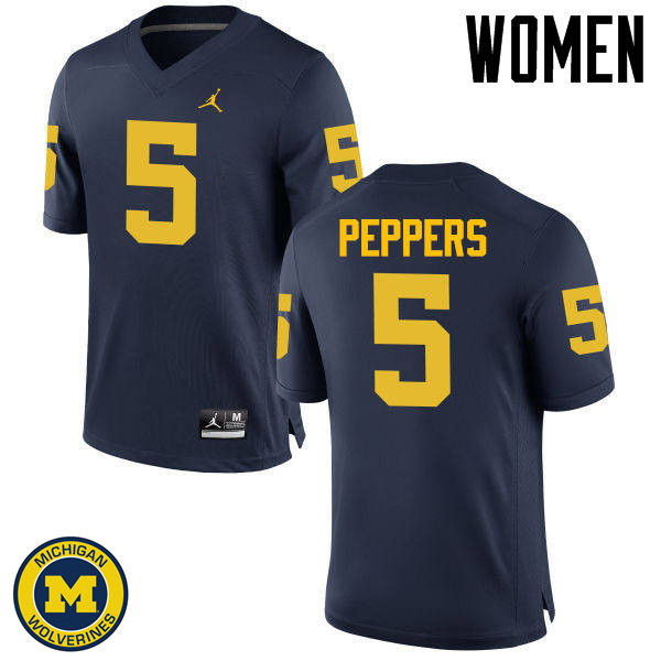 Women's NCAA Michigan Wolverines Jabrill Peppers #5 Navy Jordan Brand Authentic Stitched Football College Jersey JB25B68CW